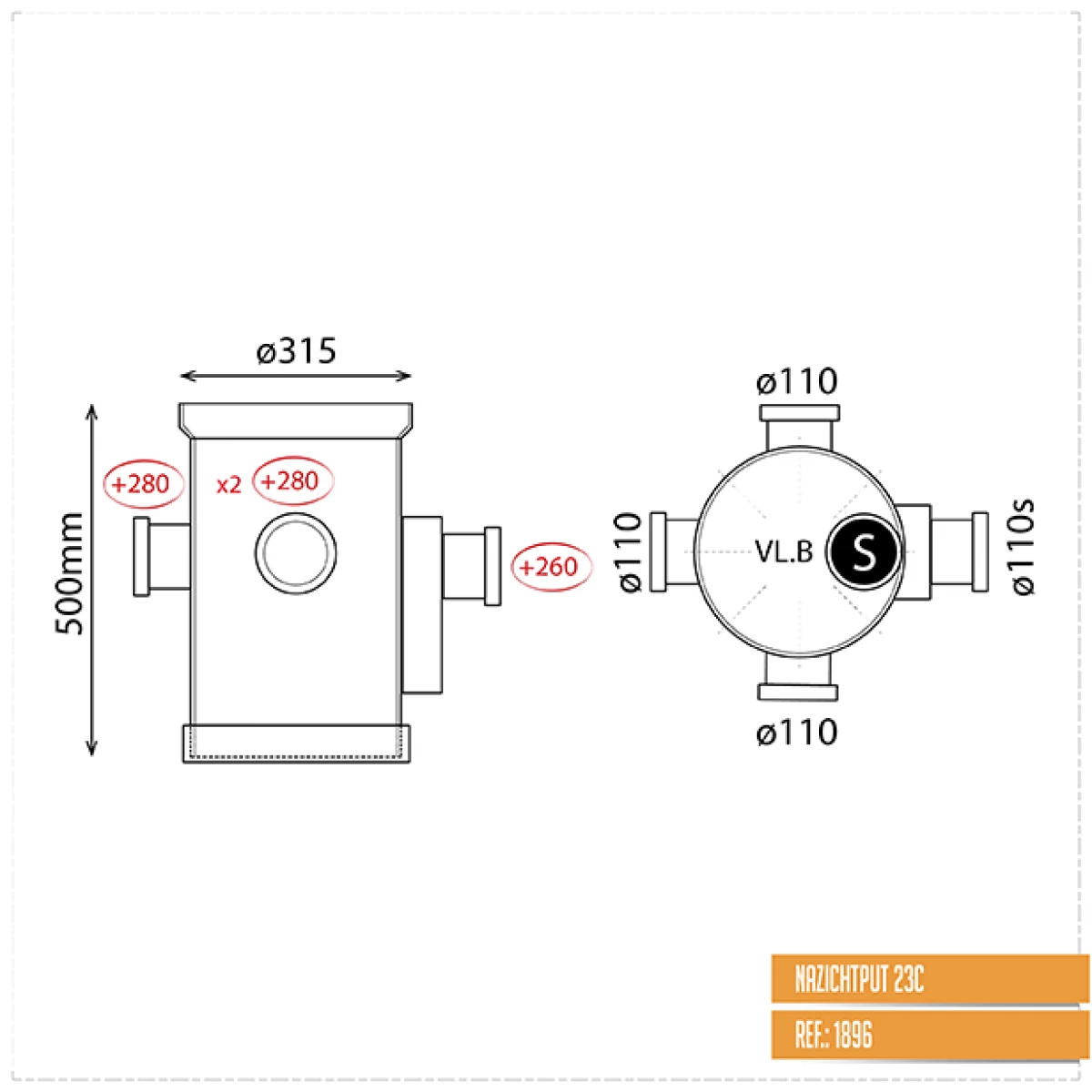 Sifonput Ø315 / 3 X Ø110 Mm + Sifon 1 X Ø110 Mm - Afbeelding 2
